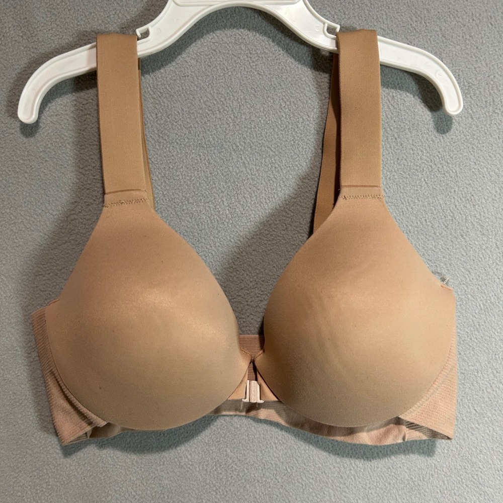 Spanx Bra Women 34B Tan Full Coverage Front Closure Smoothing Bra